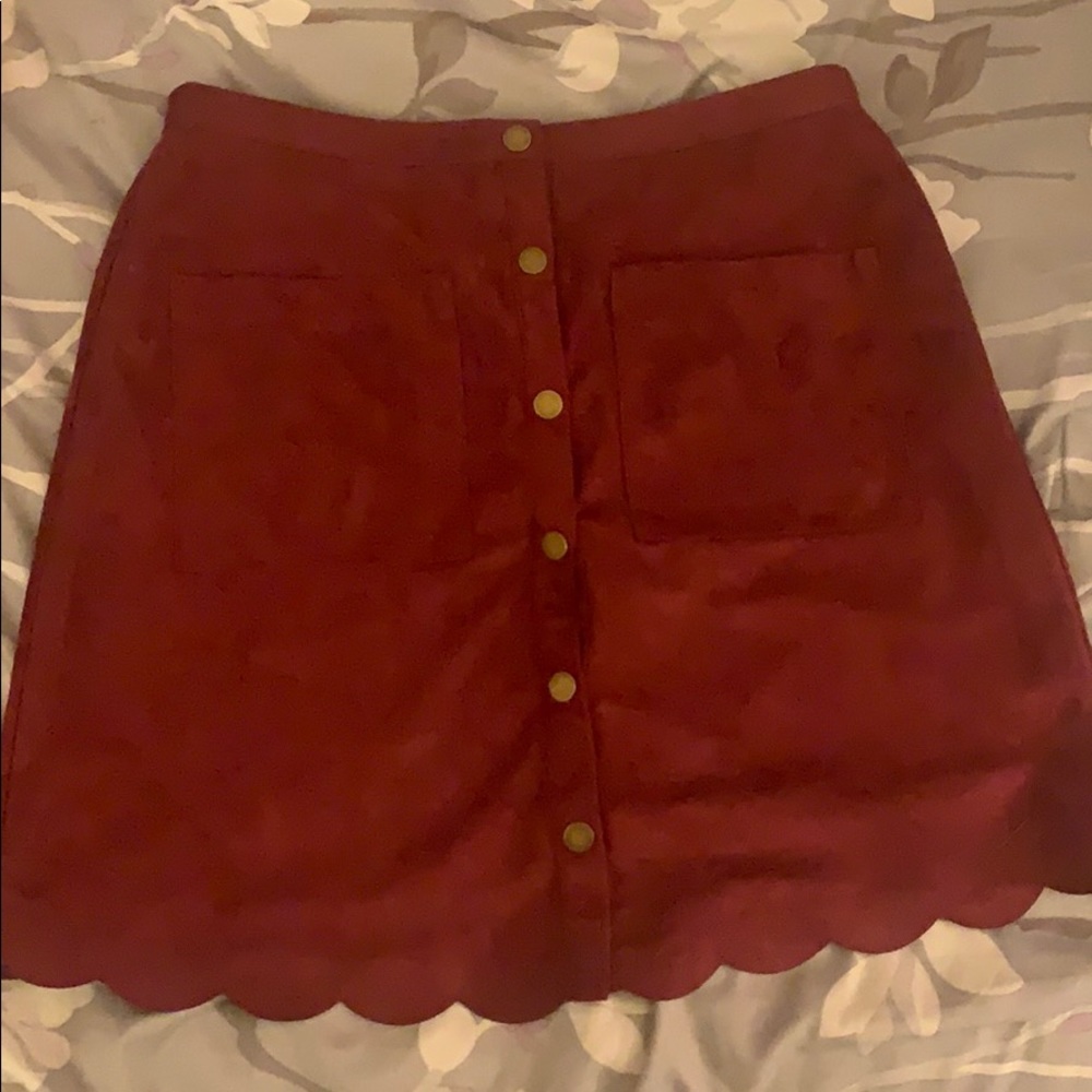 NWOT‎ Sugar + Lips burgundy suede mini skirt